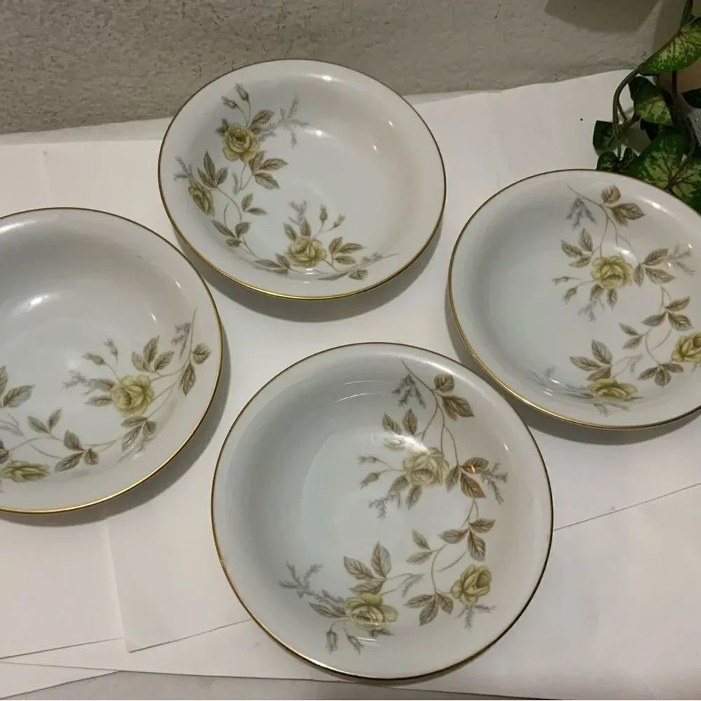 Noritake 5511 Salad Soup Bowls floral gold trimmed Set 4 Vintage 7.5” G13
